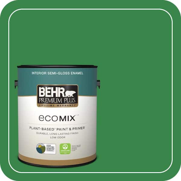 1 gal. #450B-7 Green Grass Semi-Gloss Enamel EcoMix Plant-Based Interior Paint & Primer