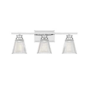 24 in. W x 8.75 in. H 3-Light Chrome Bathroom Vanity Light with Clear Glass Shades