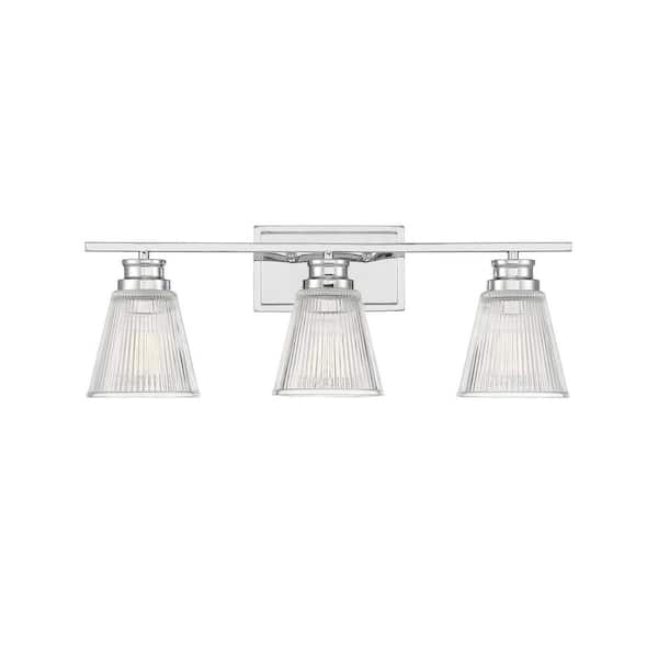 Savoy House 24 in. W x 8.75 in. H 3-Light Chrome Bathroom Vanity Light with Clear Glass Shades
