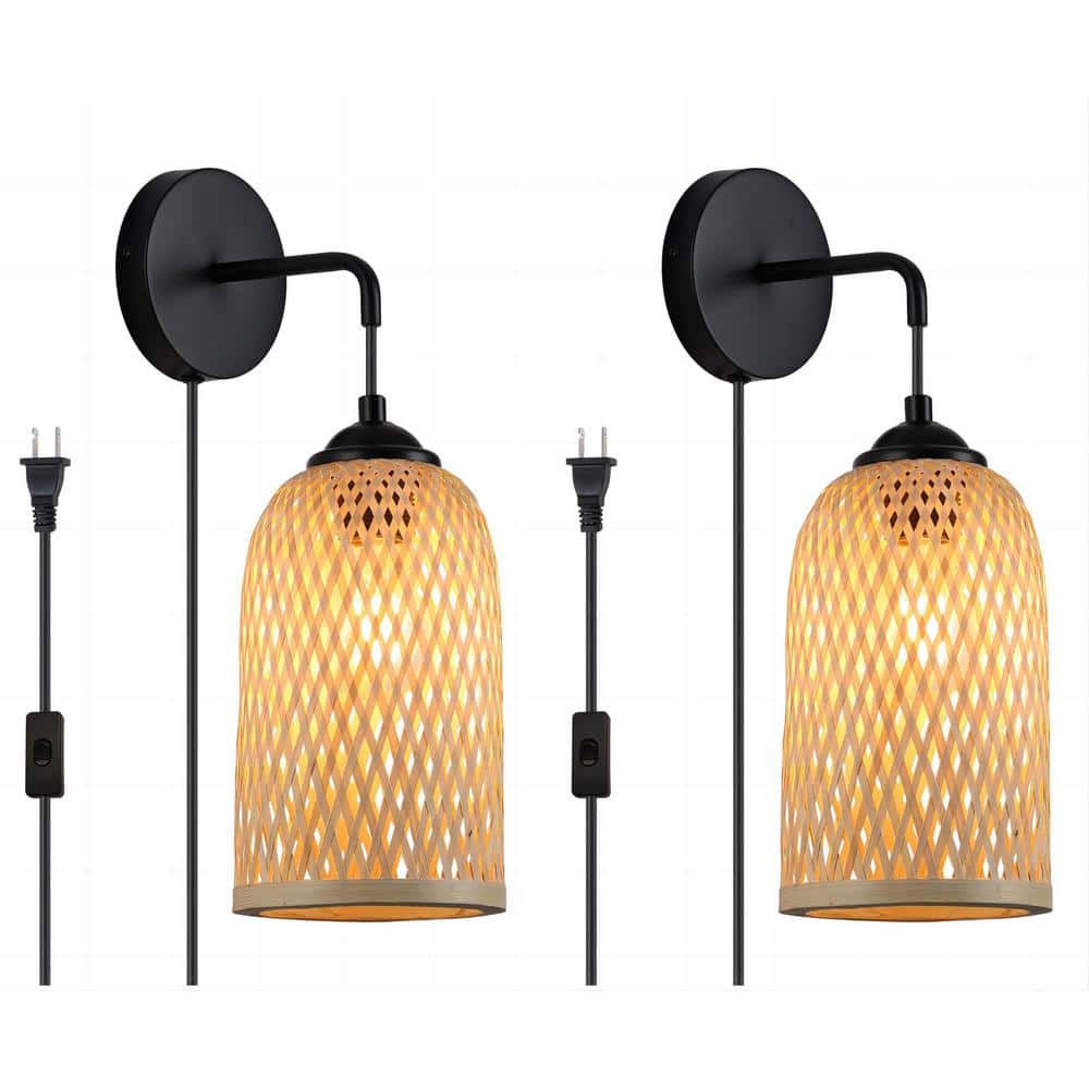 5.51 in. One of Lights Black Wood Wall Sconce (2-Pack)