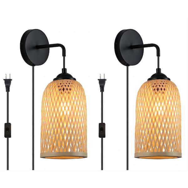 Unbranded 5.51 in. One of Lights Black Wood Wall Sconce (2-Pack)