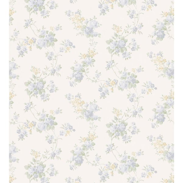 Brewster Kitchen and Bath Resource II Blue Mid-Scale Rose Trail Wallpaper Sample