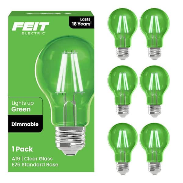 25-Watt Equivalent A19 Dimmable Filament Green Colored Glass E26 Medium Base LED Light Bulb (6-Pack)