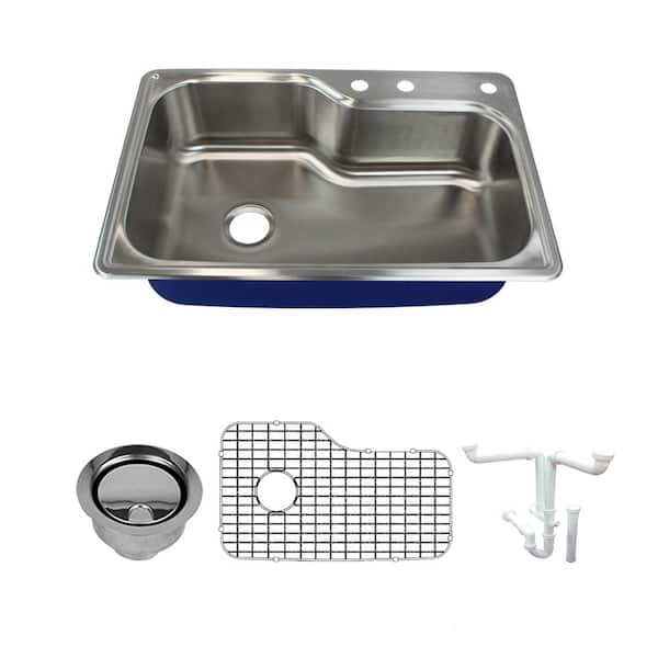 Transolid Meridian All-in-One Drop-In Stainless Steel 33 in. 3-Hole Single Bowl Kitchen Sink in Brushed Stainless Steel