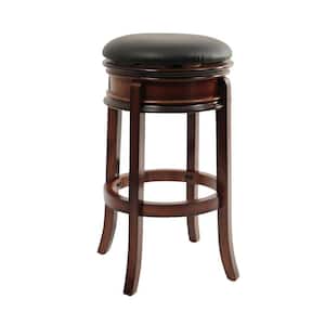 Sabi 29 in. Brown and Black Solid Wood Swivel Counter Stool Faux Leather