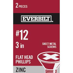 #12 x 3 in. Phillips Flat-Head Sheet Metal Screws (2 per Pack)