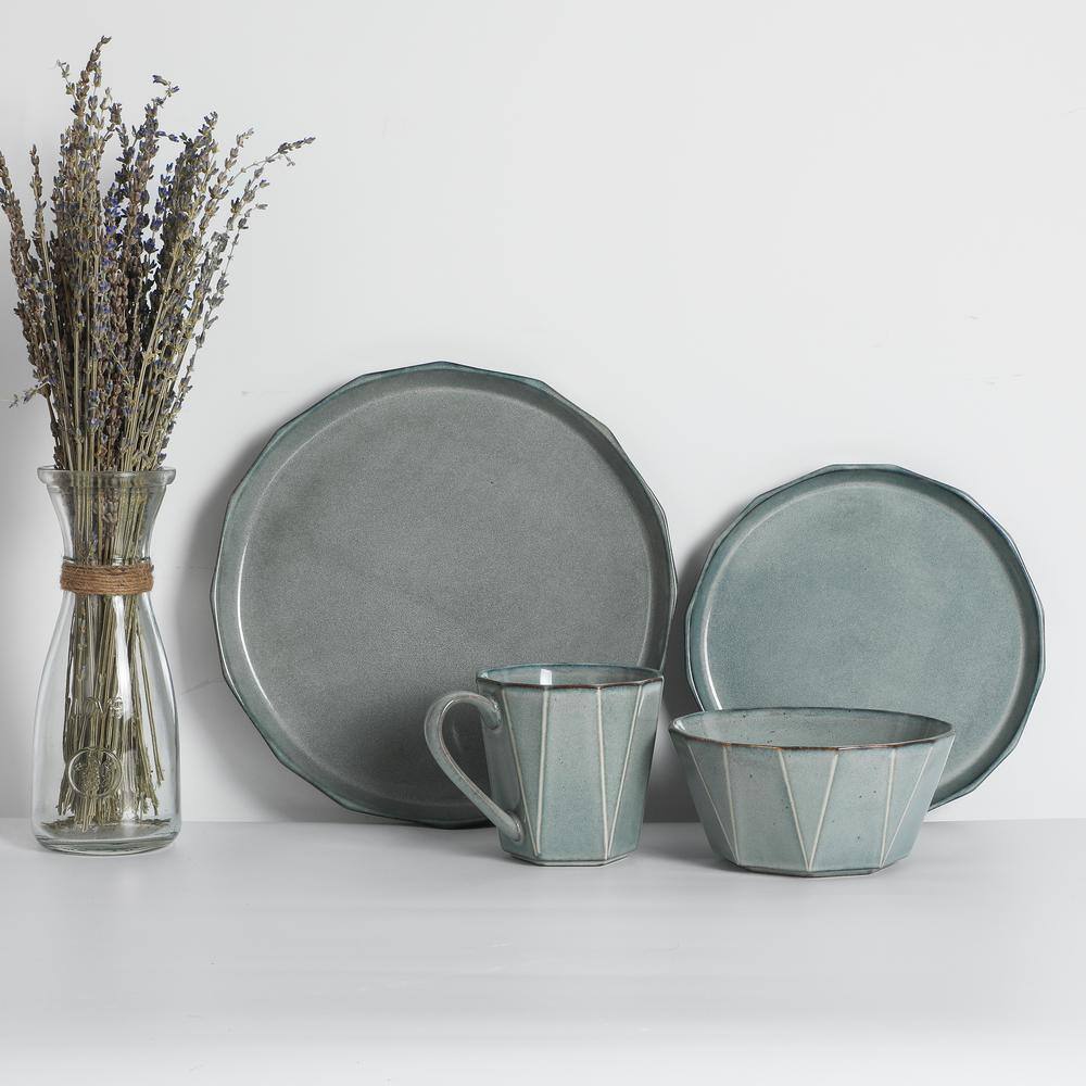 Stonewashed Gray Ceramic 16-Piece Dinnerware Set for 4
