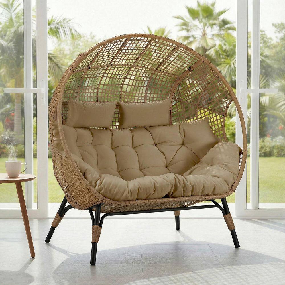 2-Person Brown Double PE Wicker Outdoor Lounge Egg Chair with Brown Cushion price history on PriceWatchPro