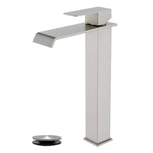 Ami High Arc Single Handle Single-Hole Bathroom Faucet 1.2 GPM with Drain in Brushed Nickel