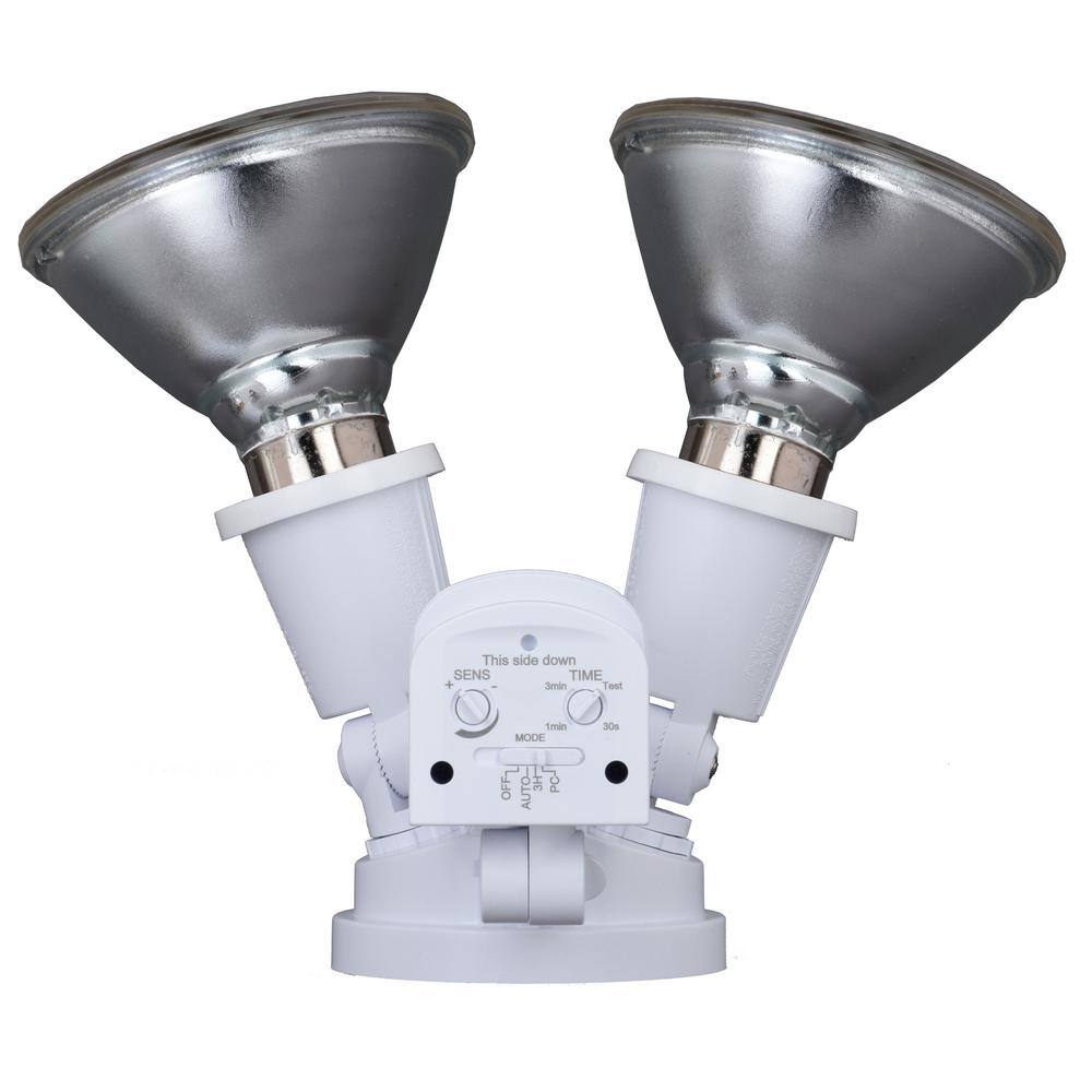 White Dual Head Motion Sensor Outdoor Security Flood Light