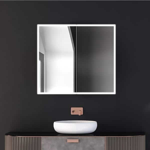 Dreamwerks 36 in. W x 32 in. H Rectangular Aluminum LED Medicine Cabinet with Mirror and Magnifying Glass