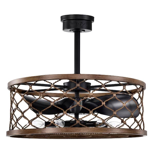 Warehouse of Tiffany Deniz 24 in. 6-Light Indoor Matte Black and Faux Wood Grain Finish Ceiling Fan with Light Kit