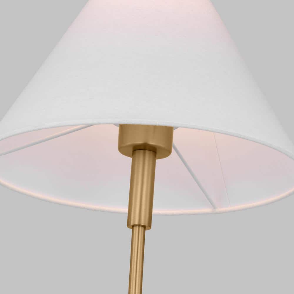 Satin Brass Medium Table Lamp with White Linen Shade
