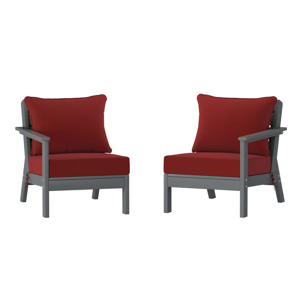 Birchwood Gray Arrangeable Outdoor Patio 2-Piece Deep Seating HDPE Loveseat Arm Chair Set with Red Cushions price history on PriceWatchPro