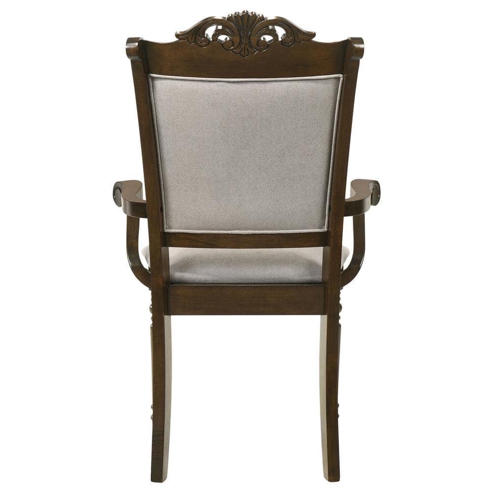 Gray and Chestnut High Back Upholstered Wood Arm Chair Set