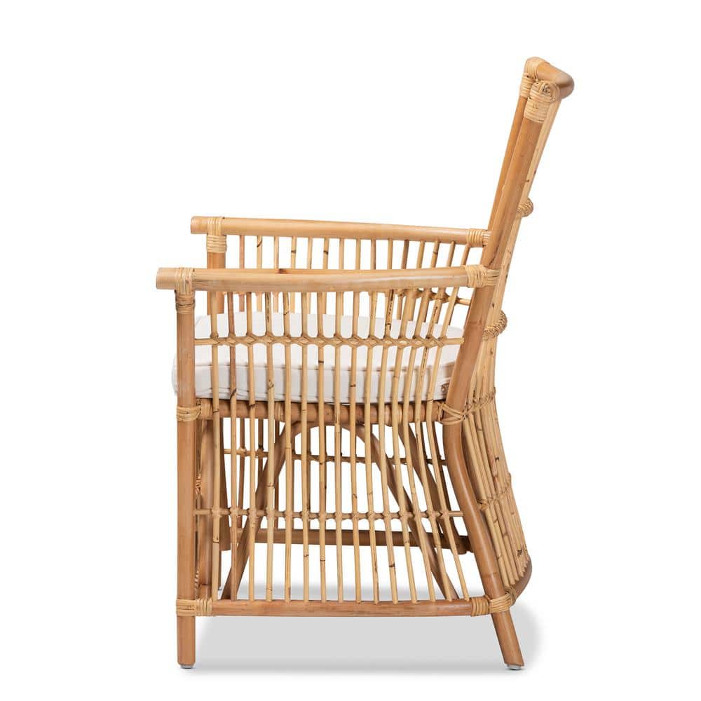 Rose White and Natural Rattan Accent Chair with Cushion