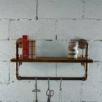 Ann Harbor Industrial 27 in. Brown Wall Display Pipe Shelf Rack Multipurpose-Metal with Reclaimed Wood