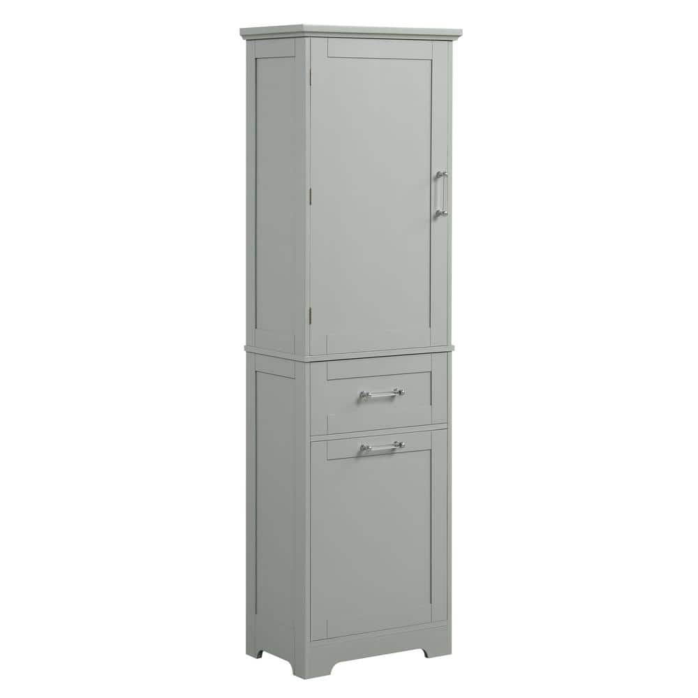 20 in. W x 13 in. D x 68 in. H Gray MDF Freestanding Linen Cabinet with 2-Drawers and Adjustable Shelf