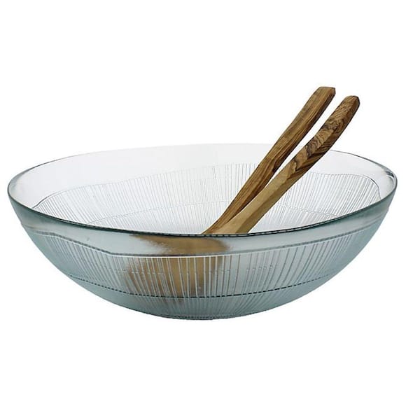French Home Recycled Clear Glass 12 in. x 6 in. Birch Salad Bowl