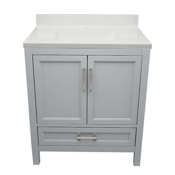 Nevado 31 in. W x 22 in. D x 36 in. H Bath Vanity in Gray with White Cultured Marble Top Single Hole