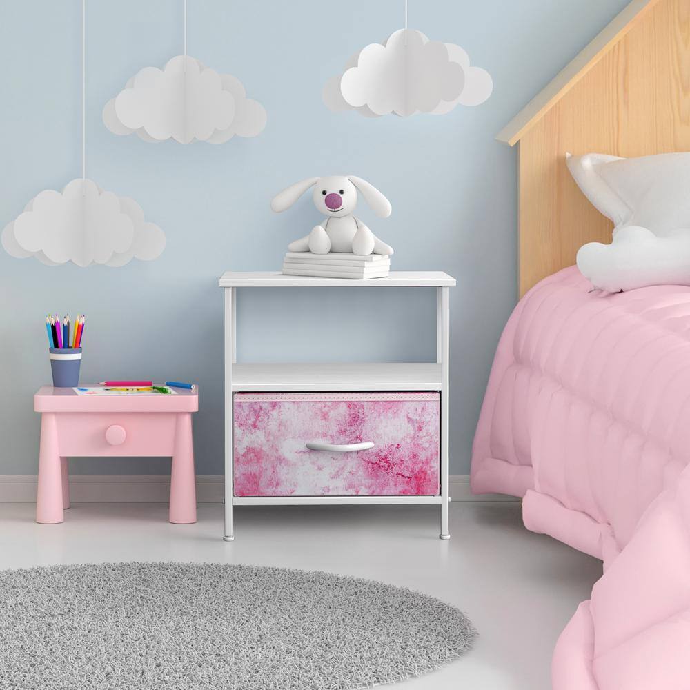Pink Tie-Dye 1-Drawer Nightstand with Shelf