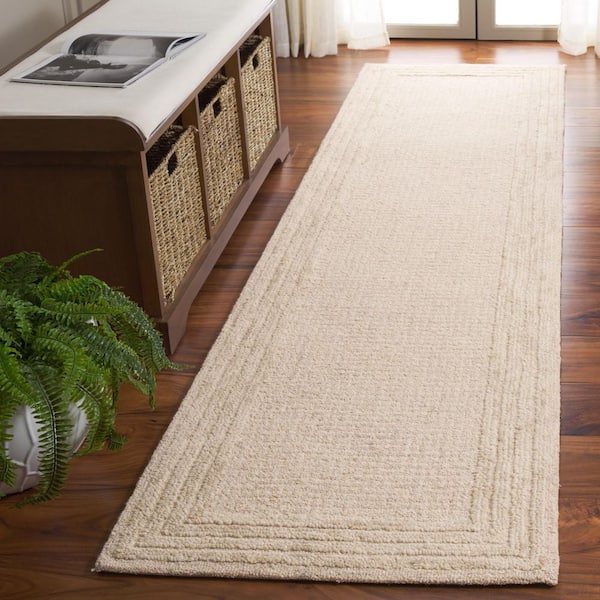 Ebony 2 ft. x 9 ft. Ivory/Beige Solid Striped Border Runner Rug