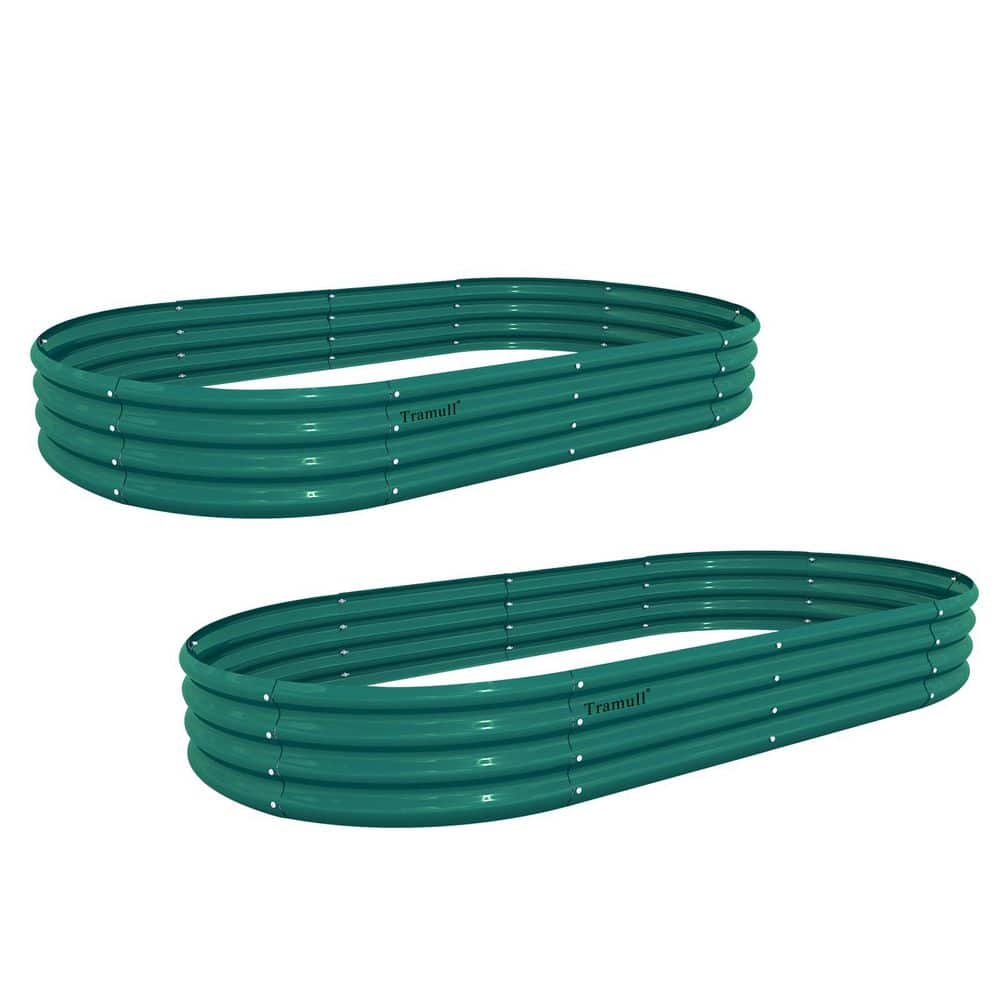 8 x 4 x 1 ft. Green Oval Metal Raised Garden Bed (2-Pack)