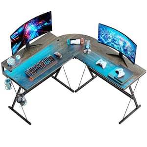 55.2 in. Grey Oak L Shaped Gaming Desk with Monitor Stand Reversible Computer Desk