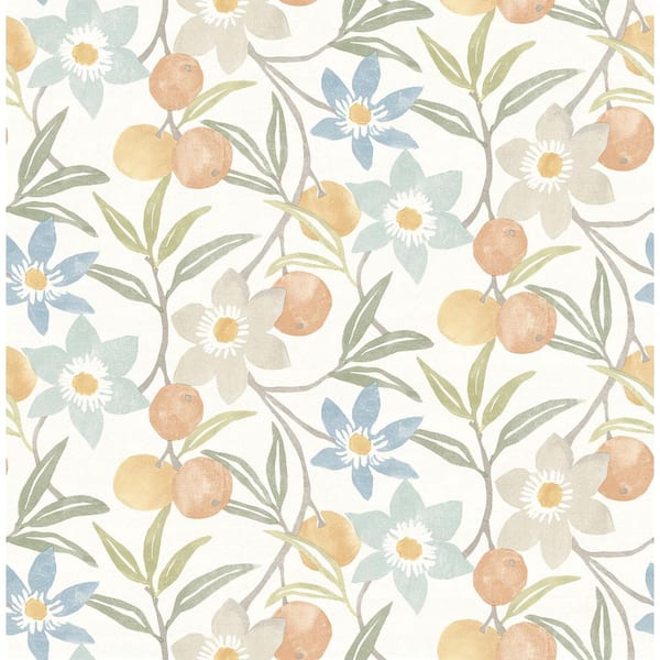 Chesapeake Passiflora Apricot Blue Fruit and Floral Wallpaper Sample