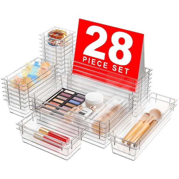 Clear 9.65 in. x 6.50 in. Acrylic Drawer Organizer Set, Puzzle Layout for Makeup, Office, Kitchen, Bathroom Organization