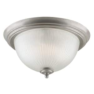 2-Light Pewter Patina Interior Ceiling Flush Mount with Frosted Ribbed Glass