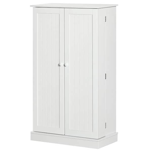 Tileon 5-Tier White Wood Pantry Cabinet Freestanding Kitchen Storage Cupboard with 2 Doors and Adjustable Shelves