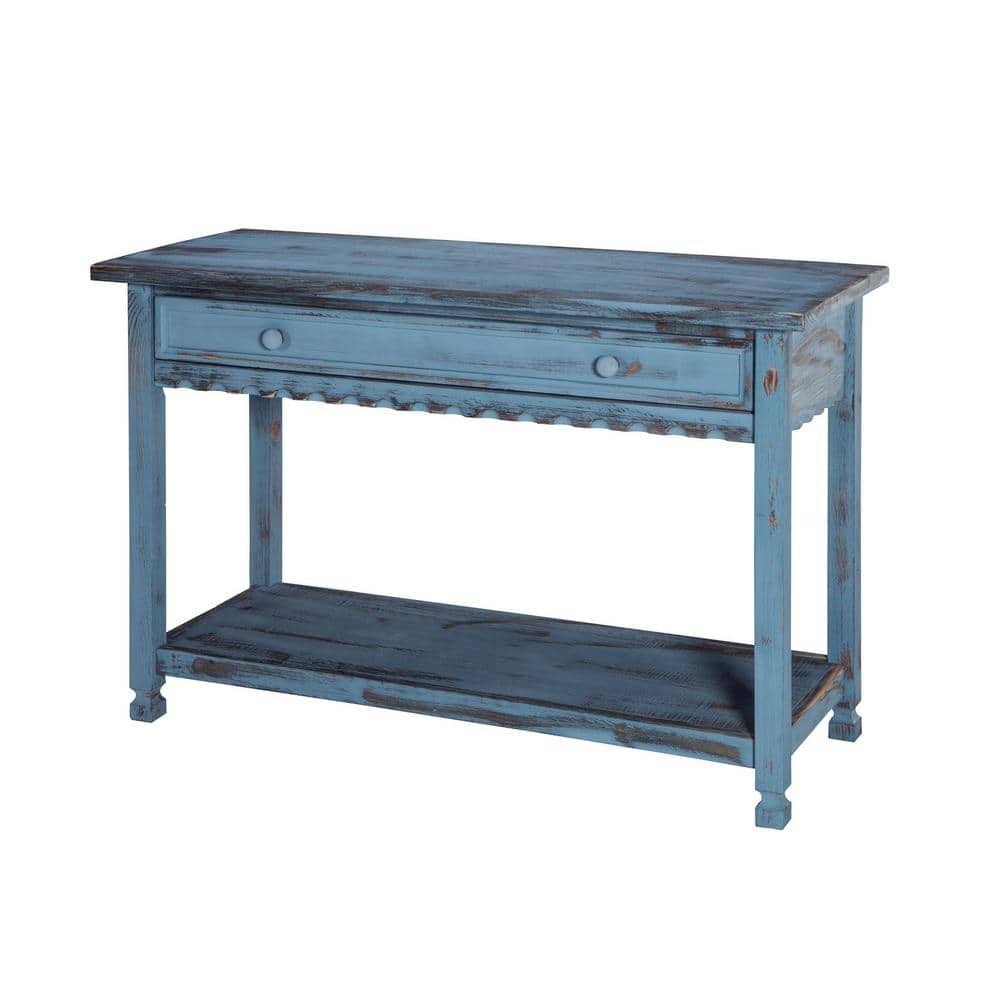 Country Cottage Antique Blue Media Console with Storage Shelf