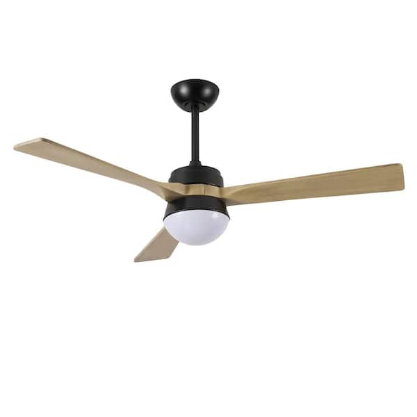 52 in. Black Indoor Standard Downrod Mount LED Ceiling Fan with Light and Remote 3 Brown Blades