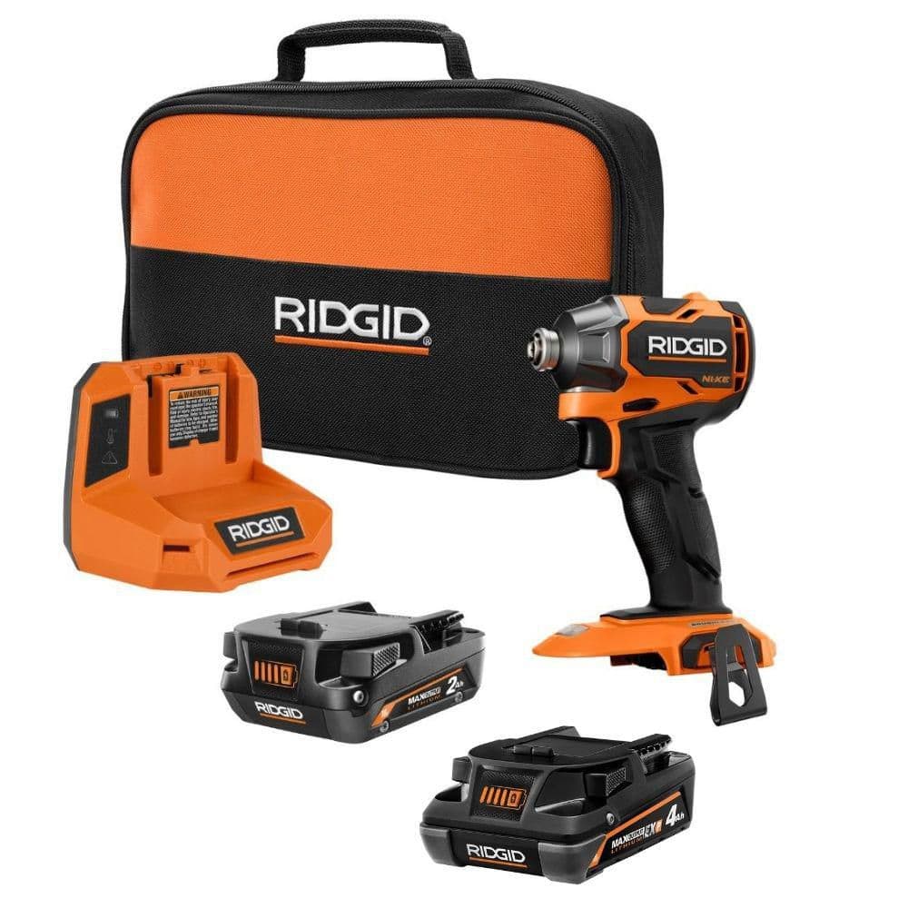 Ridgid 18V NUKE SubCompact Brushless 1/4 in. Hex Impact Driver Kit w/ 2Ah MAX Battery, Charger & 18V 4.0 Ah EXP Battery
