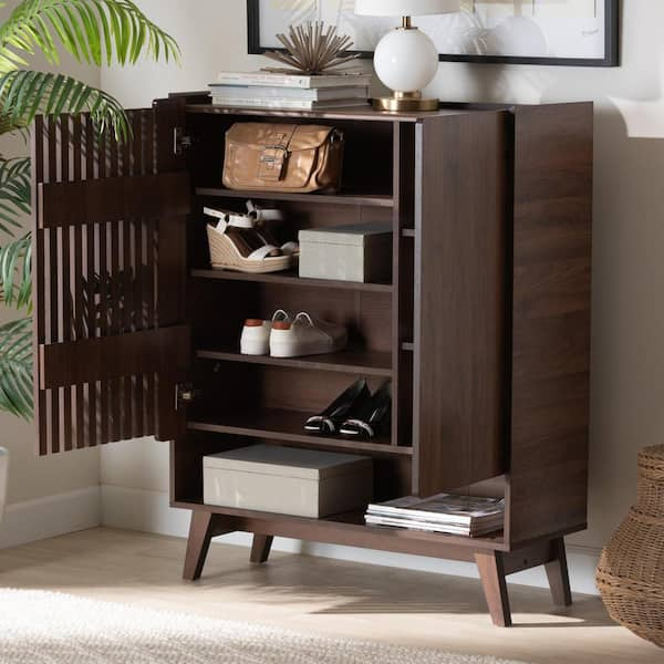 Baxton Studio Rossin Modern Walnut Brown Finished 2-Door Wood Entryway Shoe  Storage Cabinet w/ Open Shelf- ATSC1614-Columbia-Shoe Cabinet