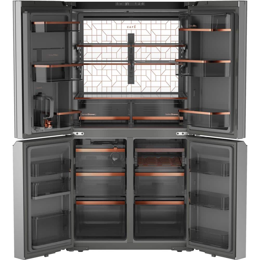 Platinum Glass 36" Smart Quad-Door Refrigerator with Ice Maker