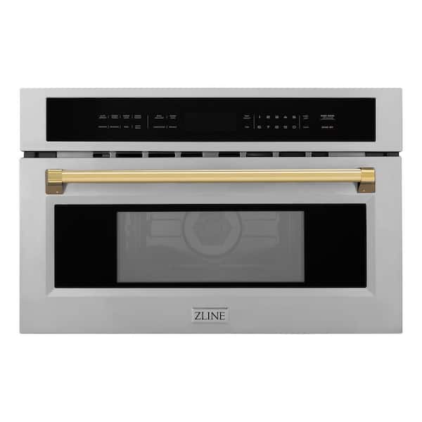 ZLINE Kitchen and Bath Autograph Edition 30 in. 1000-Watt Built-In Microwave Oven in Stainless Steel & Polished Gold Handle