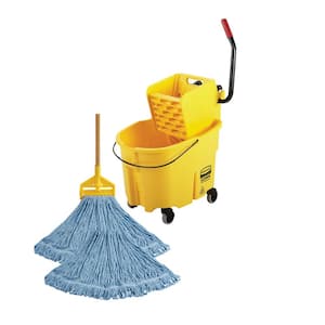 6 in. 24# Cotton Wet String Mop and Mop Head Refill WITH Wave Brake 35 qt. Mop Bucket and Wringer Combo