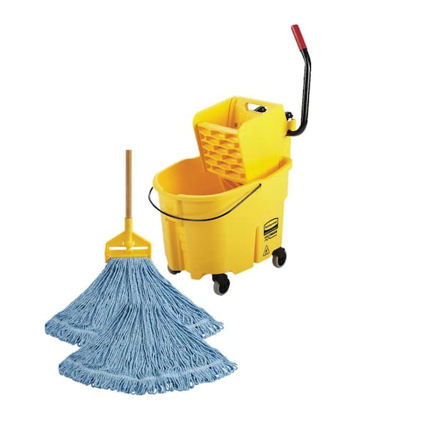 Rubbermaid Commercial Products 6 in. 24# Cotton Wet String Mop and Mop Head Refill WITH Wave Brake 35 qt. Mop Bucket and Wringer Combo