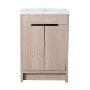 Quality Durable 24 in. W x 18 in. D x 35 in. H Freestanding Bath Vanity in Plain Light Oak with White Resin Sink Top