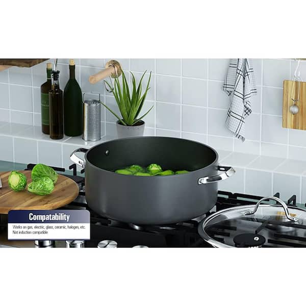 Large Frying Pan Deep 5 qt Glass Lid Top Cover Eco Non Stick Chef Cook Fry  Saute