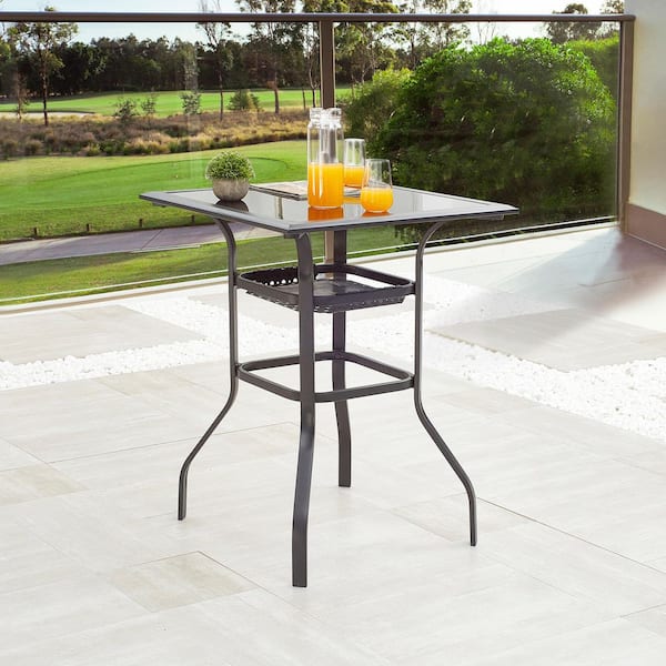 TOP HOME SPACE Metal Outdoor Bistro Bar Table with Storage