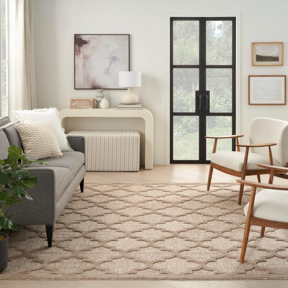 Taupe and Ivory Moroccan Trellis 7' x 10' Synthetic Area Rug