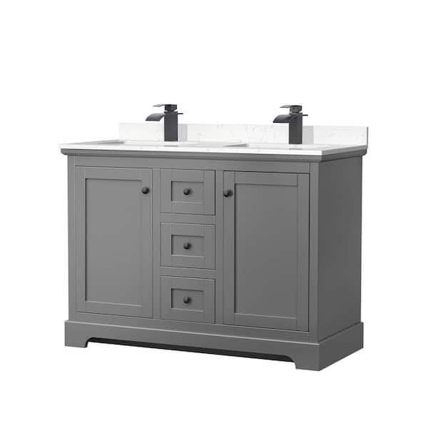 Wyndham Collection Avery 48 in. W x 22 in. D x 35 in. H Double Bath Vanity in Dark Gray with Carrara Cultured Marble Top