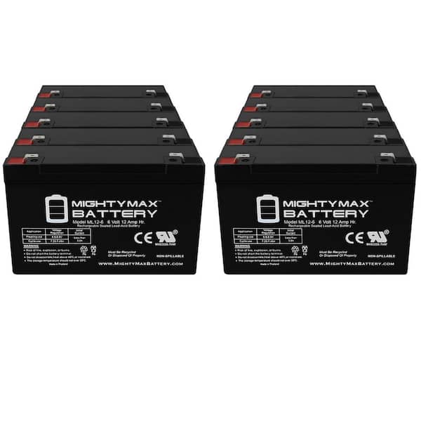 MIGHTY MAX BATTERY ML12-6 .250TT - 6V 12AH SLA REPLACEMENT FOR ALARM SYSTEM BATTERY - 10 Pack