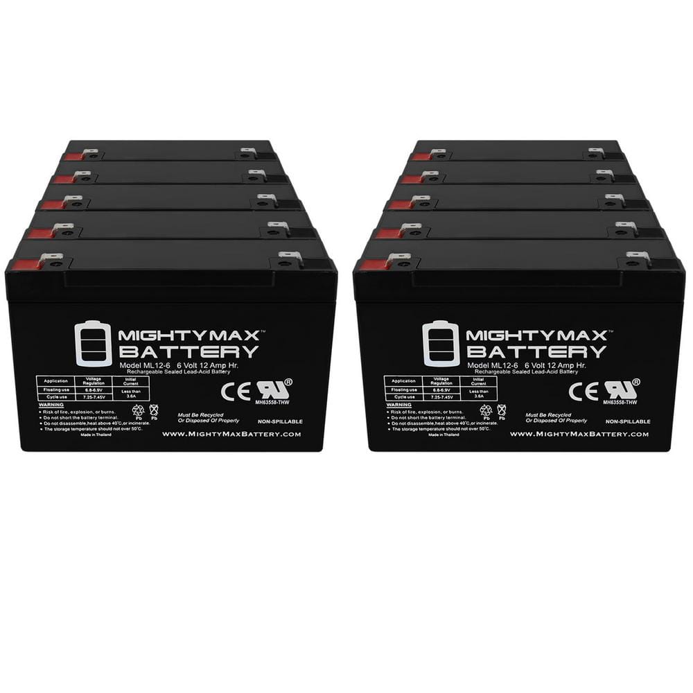 MIGHTY MAX BATTERY 6V 12AH F2 SLA Replacement Battery compatible with  Sigmas Tek SP6-12 - 10 Pack MAX3817370 - The Home Depot