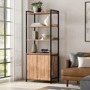 Kelsey 74 in. Tall Natural Solid Mango Wood Modern Industrial Large Bookshelf with Cabinet Bookcase