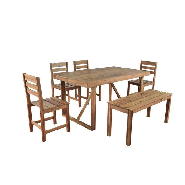 6-Piece Wood Natural Brown Outdoor Dining Set with Table and 5 Chairs for Patios Garden Poolsides