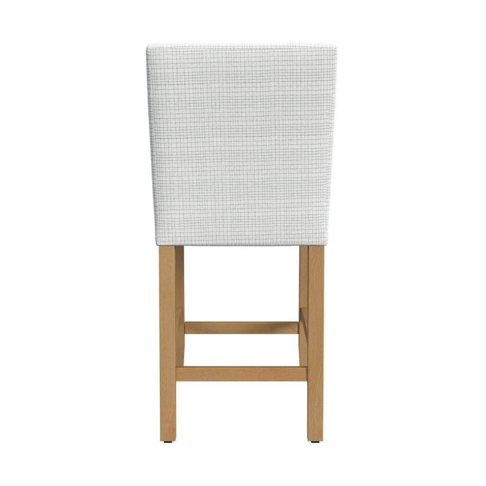 Cream Mini Grid Pattern Upholstered Counter Height Barstool with Wood Legs